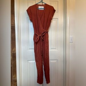 notPERFECTLINEN Orange Ankle Cropped Jumpsuit with Tie Waist